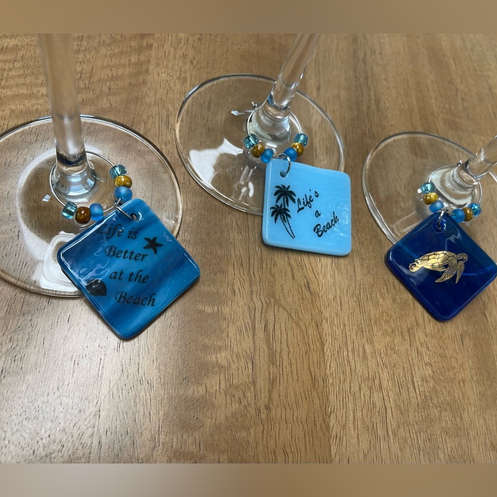 Wine Glass Charms, Beach-Themed, Set of 3